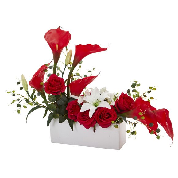 Mixed Lily and Rose Artificial Arrangement - SKU #1639-WH