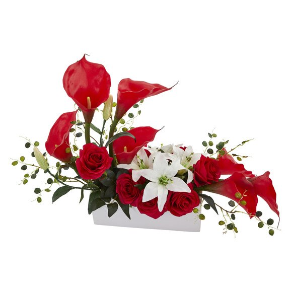 Mixed Lily and Rose Artificial Arrangement - SKU #1639-WH - 1