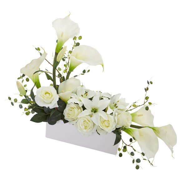 Mixed Lily and Rose Artificial Arrangement - SKU #1639-WH - 5