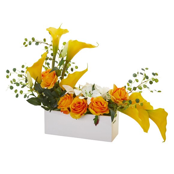 Mixed Lily and Rose Artificial Arrangement - SKU #1639-WH - 6