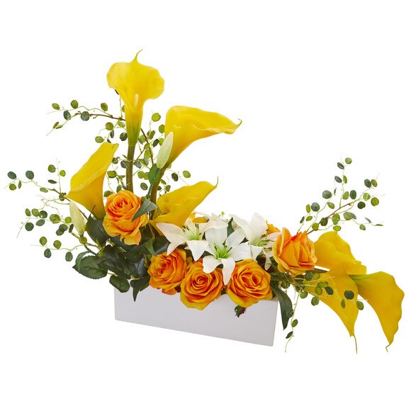 Mixed Lily and Rose Artificial Arrangement - SKU #1639-WH - 7