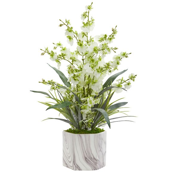 Dancing Lady Orchid Artificial Arrangement in Marble Finished Vase - SKU #1642-WH - 3