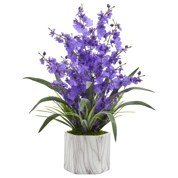 Dancing Lady Orchid Artificial Arrangement in Marble Finished Vase - SKU #1642-WH - 1