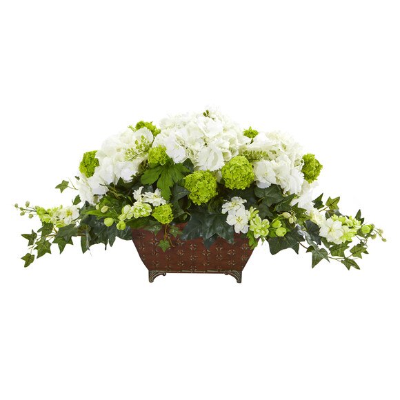 Hydrangea and Ivy Artificial Arrangement - SKU #1676-WH