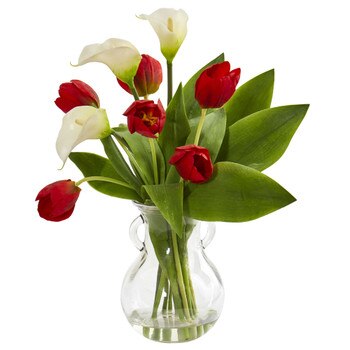 Calla Lily Tulips Artificial Arrangement in Decorative Vase - SKU #1726-YC