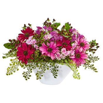 Daisy Artificial Arrangement in White Vase - SKU #1766-PK