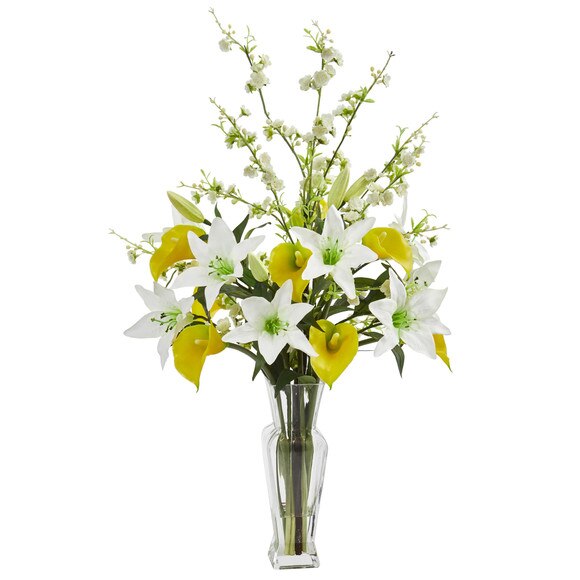Calla Lily and Cherry Blossom Artificial Arrangement - SKU #1776 - 2