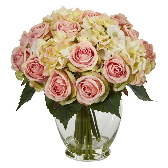 Rose and Hydrangea Bouquet Artificial Arrangement - SKU #1837