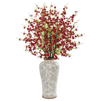 37 Cherry Blossom Artificial Arrangement in Decorative Vase - SKU #1888