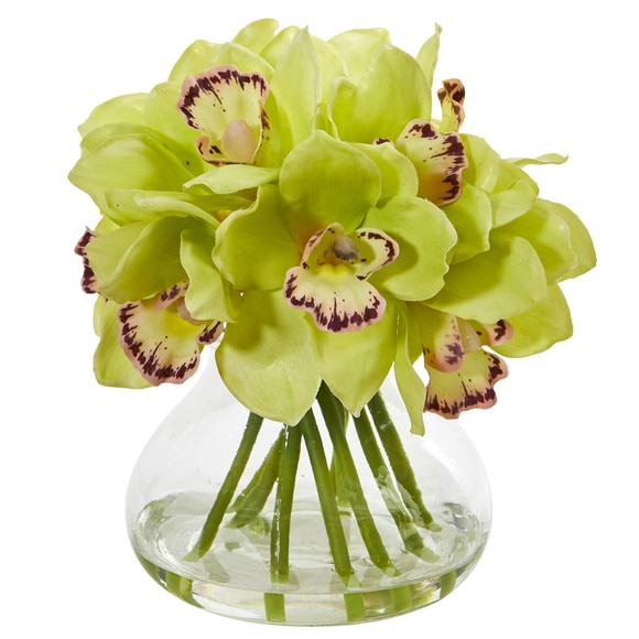 Cymbidium Orchid Artificial Arrangement in Glass Vase - SKU #1912 - 3