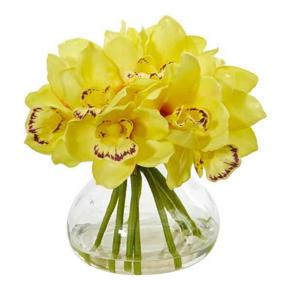 Cymbidium Orchid Artificial Arrangement in Glass Vase - SKU #1912 - 1
