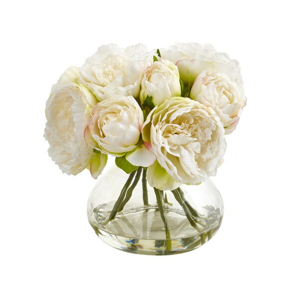 Peony Artificial Arrangement in Vase - SKU #1940-WH