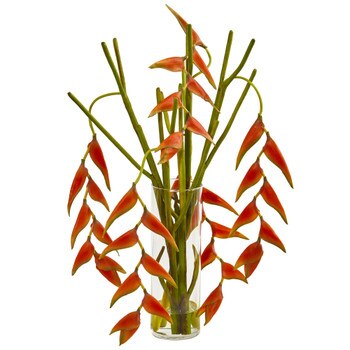 Hanging Heliconia Artificial Arrangement in Cylinder Vase - SKU #1956
