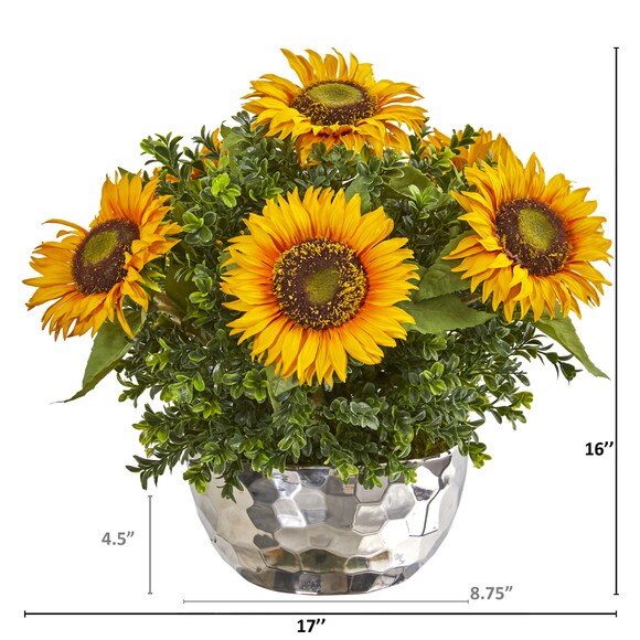 Sunflower Artificial Arrangement in Silver Vase - SKU #1960 - 1