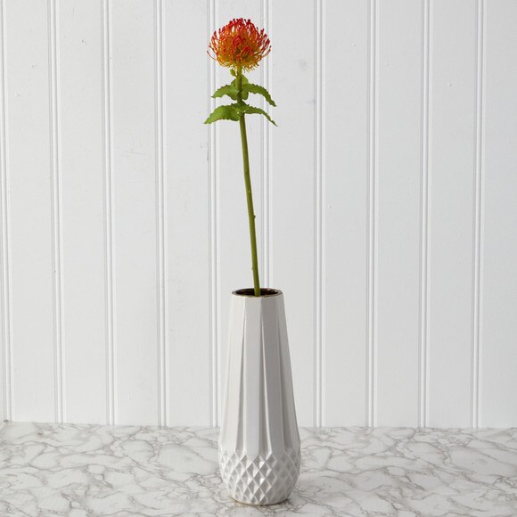 24 Pincushion Artificial Flower Set of 6 - SKU #2360-S6-WH - 2