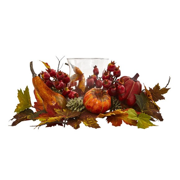 Pumpkin Gourd Berry and Maple Leaf Artificial Arrangement Candelabrum - SKU #4155 - 2