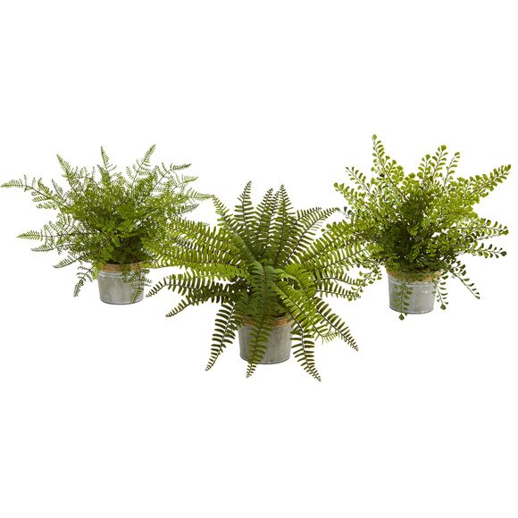14 Assorted Ferns with Planter Artificial Plant Set of 3 - SKU #4222-S3