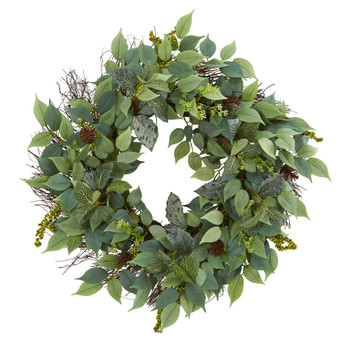23 Mix Royal Ruscus Fittonia and Berries Artificial Wreath - SKU #4282
