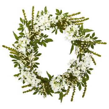 24 White Mixed Floral Artificial Wreath - SKU #4318