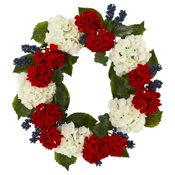 21 Geranium and Blue Berry Artificial Wreath - SKU #4324