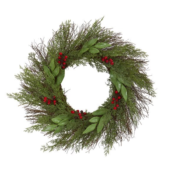 20 Cedar and Ruscus with Berries Artificial Wreath - SKU #4362