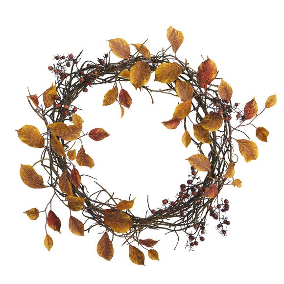 19 Harvest Leaf Berries and Twig Artificial Wreath - SKU #4471