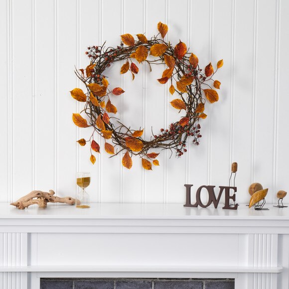19 Harvest Leaf Berries and Twig Artificial Wreath - SKU #4471 - 2