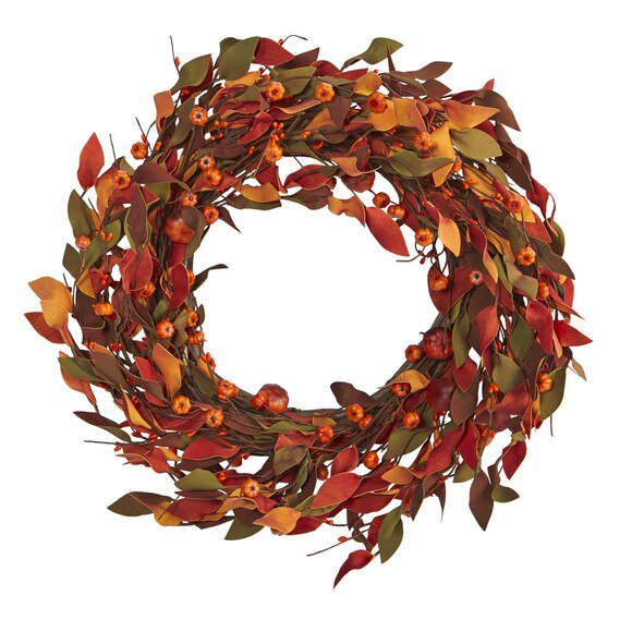 20 Harvest Leaf and Mini Pumpkin Artificial Wreath - SKU #4472