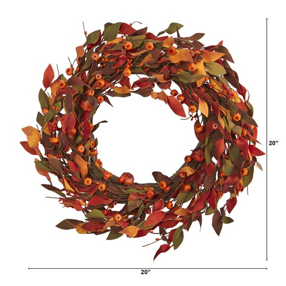 20 Harvest Leaf and Mini Pumpkin Artificial Wreath - SKU #4472 - 1