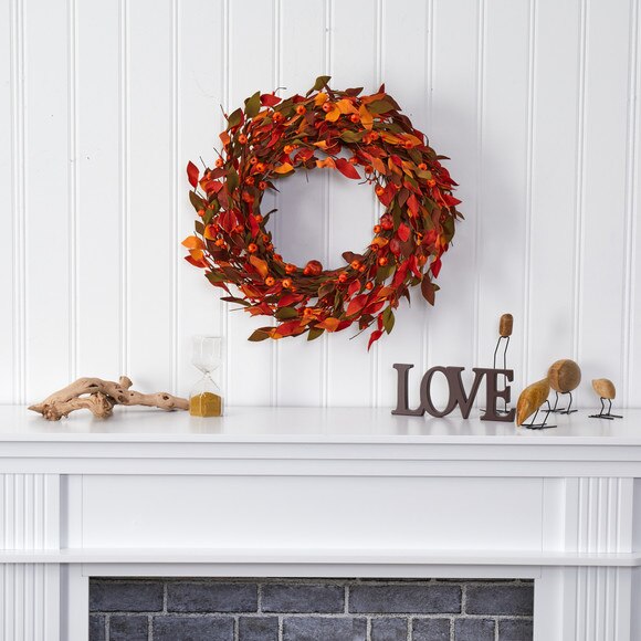 20 Harvest Leaf and Mini Pumpkin Artificial Wreath - SKU #4472 - 2