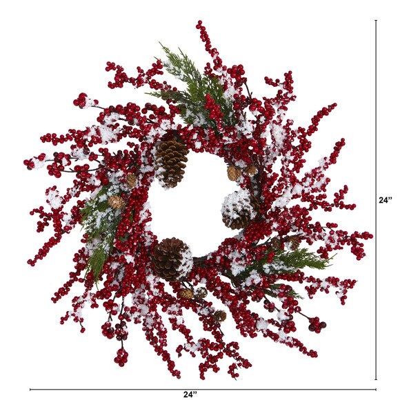 24 Frosted Cypress Artificial Wreath with Berries and Pine Cones - SKU #4481 - 1