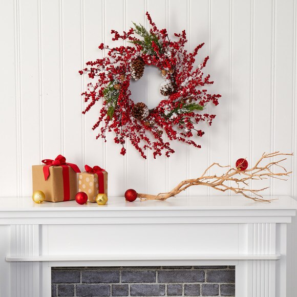 24 Frosted Cypress Artificial Wreath with Berries and Pine Cones - SKU #4481 - 2