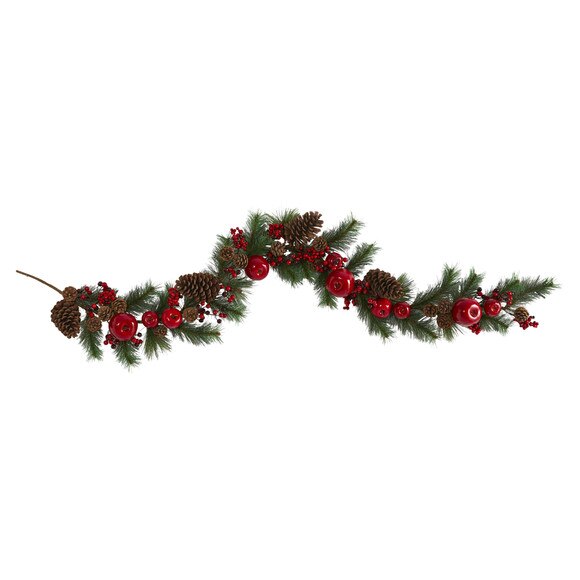 6 Apple Berries and Pinecone Artificial Garland - SKU #4490