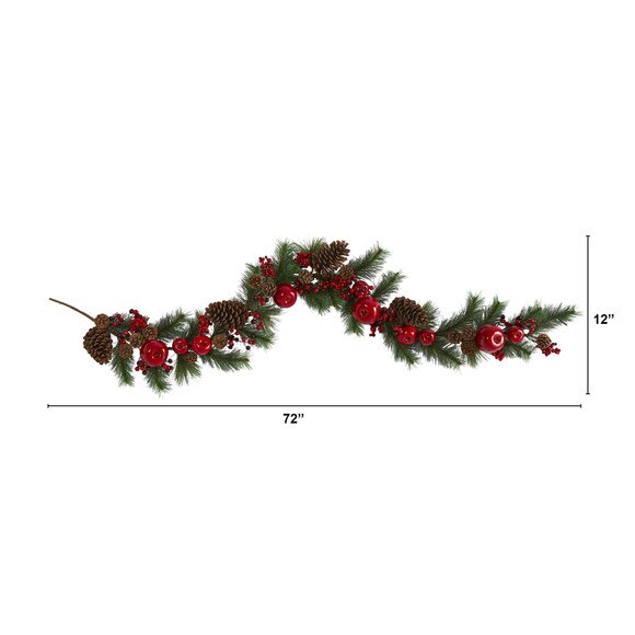 6 Apple Berries and Pinecone Artificial Garland - SKU #4490 - 1