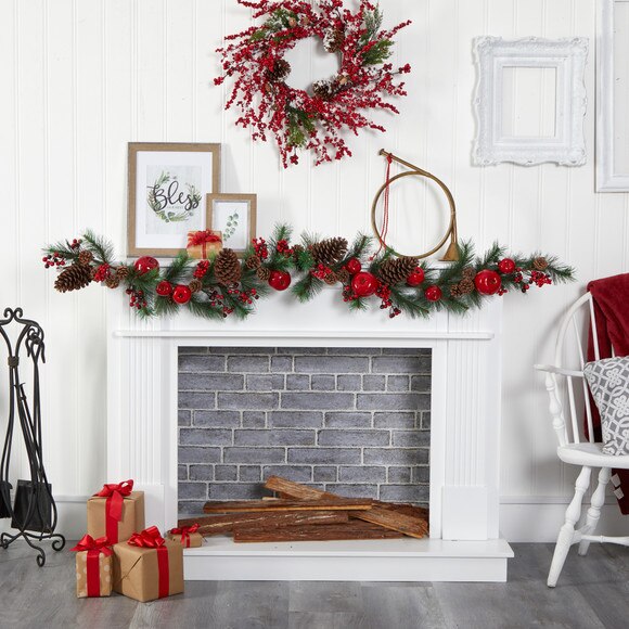 6 Apple Berries and Pinecone Artificial Garland - SKU #4490 - 2