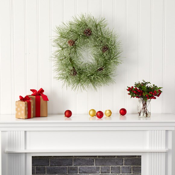 24 Iced Pine Artificial Wreath with Pine Cones - SKU #4493 - 2