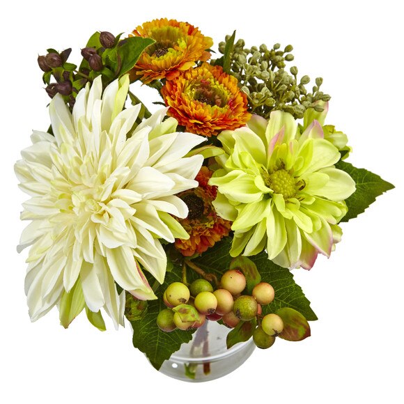 Mixed Dahlia and Mum with Glass Vase - SKU #4588 - 1