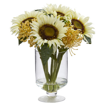 12 Sunflower Sedum Artificial Arrangement in Vase - SKU #4599