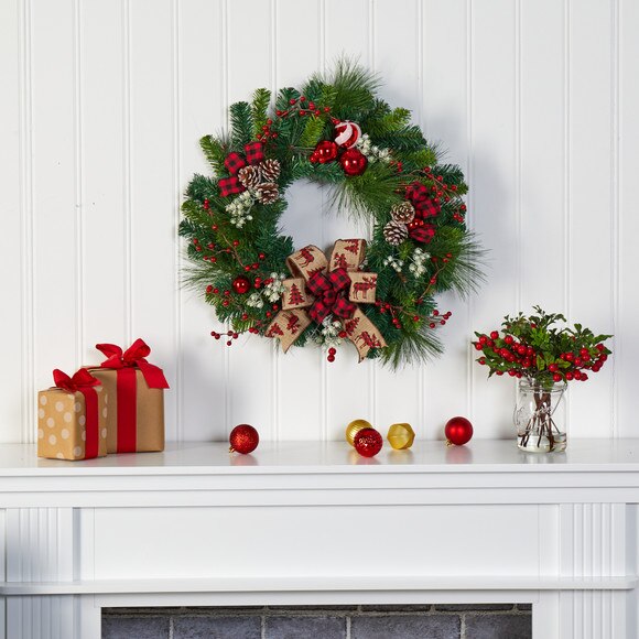 24 Christmas Pine Artificial Wreath with Pine Cones and Ornaments - SKU #4608 - 2