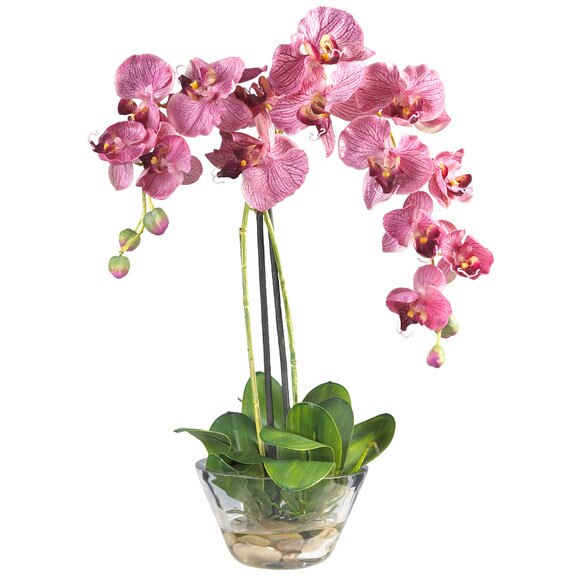 Phalaenopsis w/Glass Vase Silk Flower Arrangement - SKU #4643 - 1