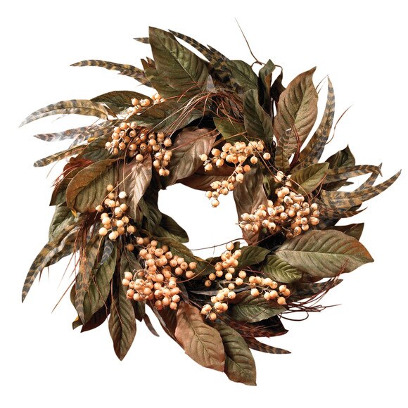 24 Feather and Berry Wreath - SKU #4681