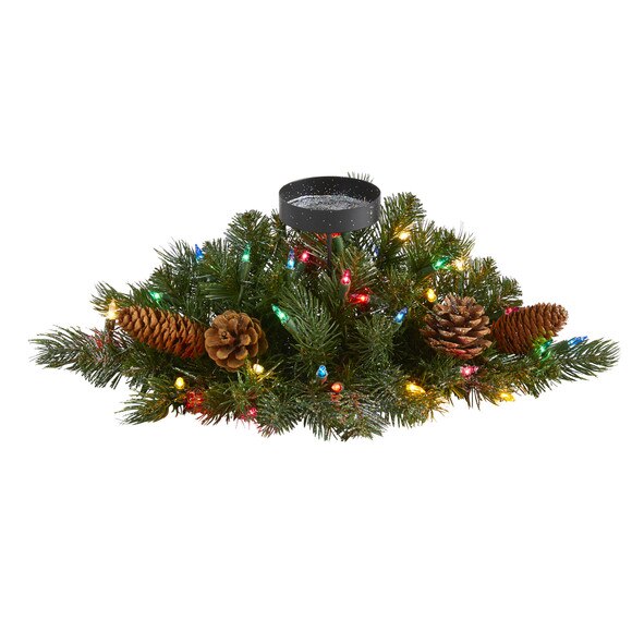 16 Flocked and Glittered Artificial Christmas Pine Candelabrum with 35 Multicolored Lights and Pine Cones - SKU #4775