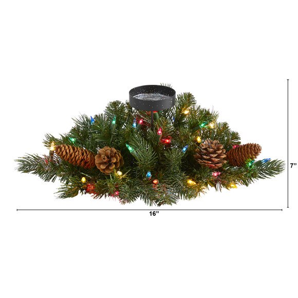 16 Flocked and Glittered Artificial Christmas Pine Candelabrum with 35 Multicolored Lights and Pine Cones - SKU #4775 - 1