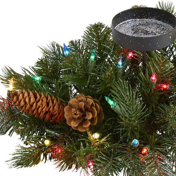 16 Flocked and Glittered Artificial Christmas Pine Candelabrum with 35 Multicolored Lights and Pine Cones - SKU #4775 - 2
