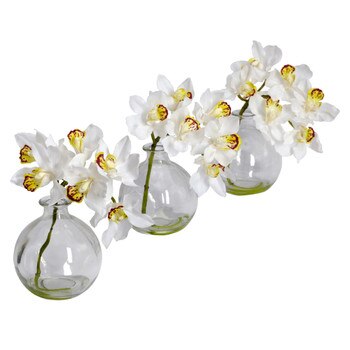 Cymbidium w/Vase Silk Flower Arrangement Set of 3 - SKU #4797