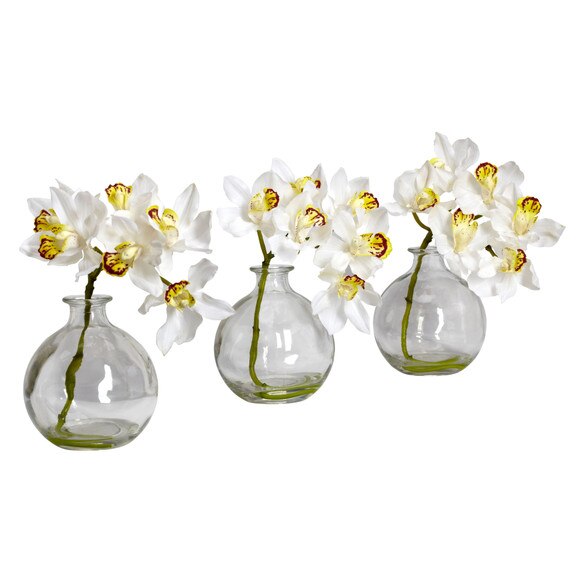 Cymbidium w/Vase Silk Flower Arrangement Set of 3 - SKU #4797 - 1