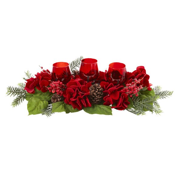 Triple Hydrangea Red Candelabrum - SKU #4876