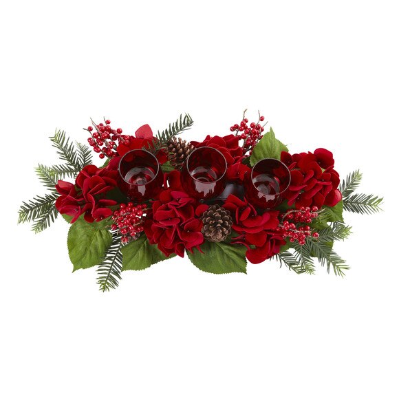 Triple Hydrangea Red Candelabrum - SKU #4876 - 1
