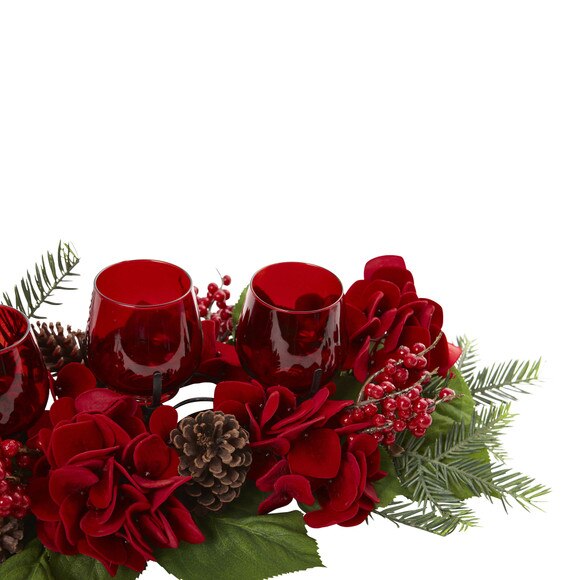 Triple Hydrangea Red Candelabrum - SKU #4876 - 2