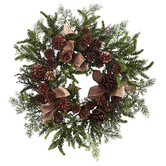24 Pine Pine Cone Wreath w/Burlap Bows - SKU #4888